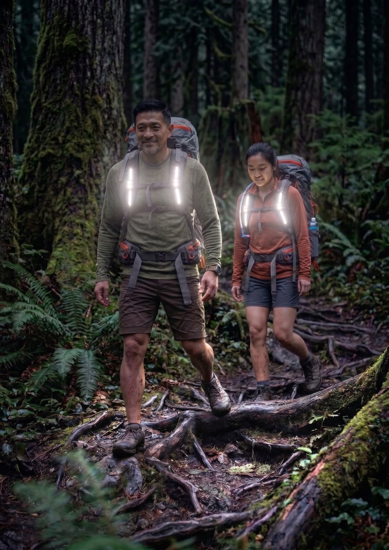 A beam that reaches down the trail